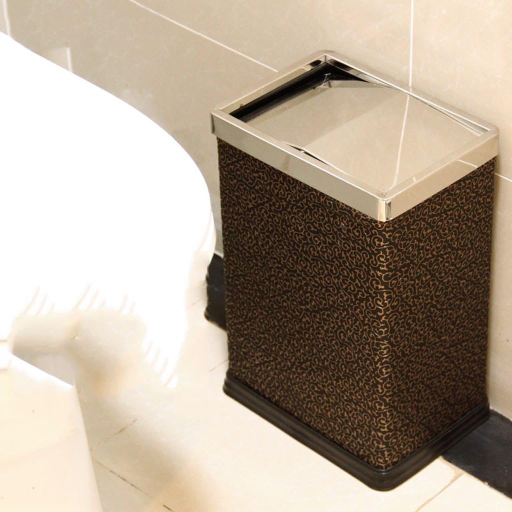 Trash Can Ali@ Bathroom Toilet Trash Canned Household European Style Square Stainless Steel Clamshell (Color : #3)