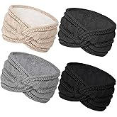 Chalier Warm Winter Headbands for Women Cable Crochet Turban Ear Warmer Headband with Plush