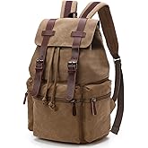 VAZUOOL Canvas Laptop Backpack, Vintage Daypack for Men Women, Travel Rucksack Work College Computer Bag Bookbag Fits 15.6 Inch Laptop, Brown