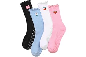 Jspupifip 4 Pairs Women Non-Slip Yoga Socks Cute Ruffle Grippy Socks for Pilates Barre Ballet Fitness Workout