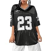 Verdusa Jersey Shirts for Women Y2K Graphic Tees Oversized Streetwear T Shirt V Neck Football Jersey
