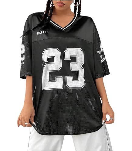 SOLY HUX Women's Football Jersey Shirts Oversized Graphic Tees Y2k