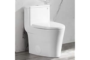 DeerValley Compact One Piece Toilet Elongated, Modern Toilet with Soft Close Seat Ceramic Glossy for Small Bathroom Space