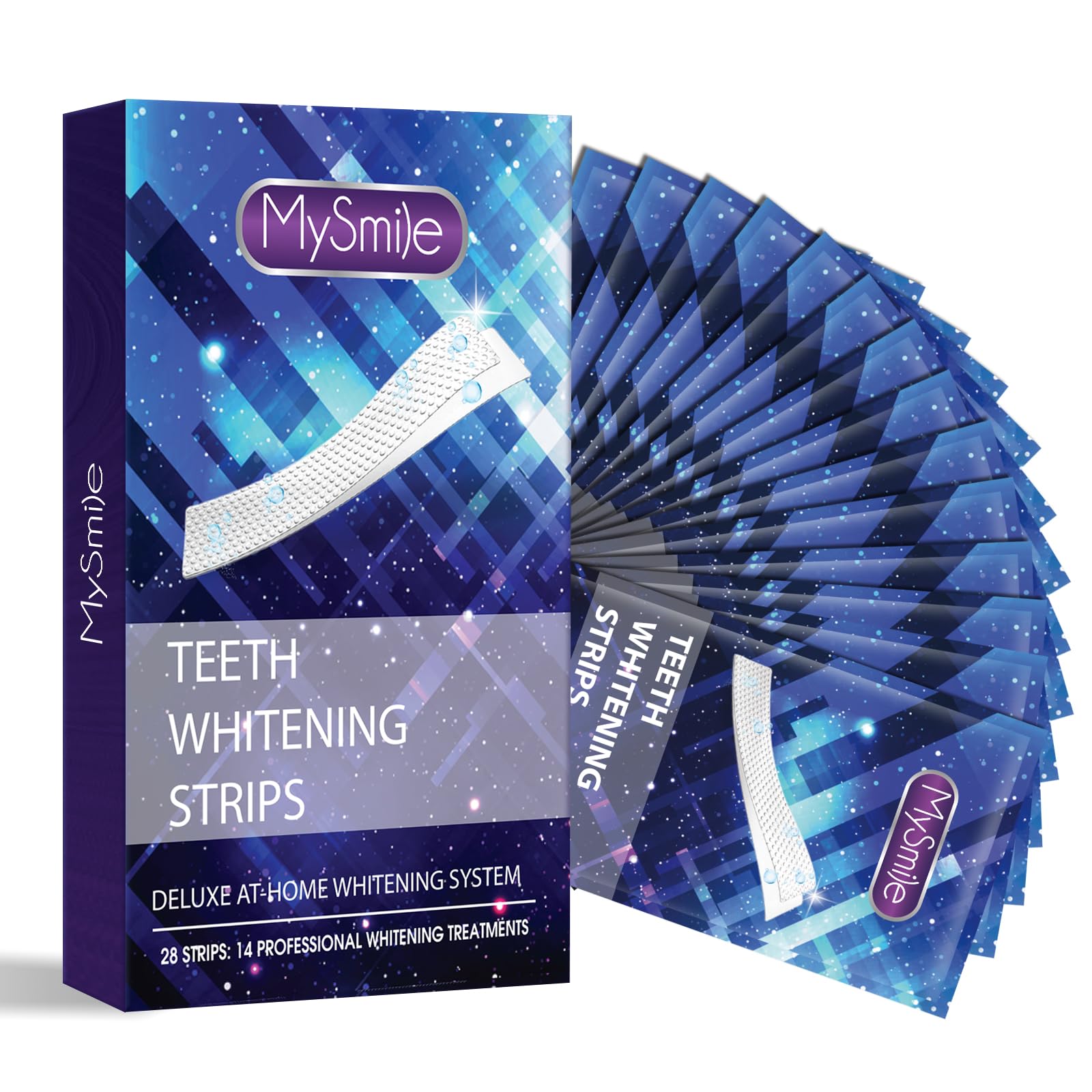 MySmile Teeth Whitening Strips 14 Treatments, Non-Sensitive Formula, Non-Slip 28 Whitening Strips for Sensitive Teeth, Fast Whitening, Safe Whitener for Smokers, Coffee Drinkers, Yellow Stains