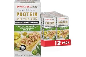 Bumble Bee Prime Protein on the Run Tuna Snack Kit, Pack of 12 - Gourmet Tuna Marinated in Olive Oil & Mild Jalapeno with Crackers and Serving Utensil - 20g of Protein Per Serving