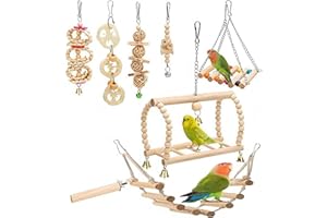 FBIRDY Bird Parrot Swing Toys Bird Cage Chew Toys Wooden Hanging for Small Cockatiels, Parakeet Mynah, Budgie, Finches (Natural Wood)