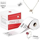 Phomemo m110 Thermal Labels, Jewerly Price Tag Labels Compatible with M100/M110/M250 Label Printer,Self-Adhesive Sticker Label for Cable,Black on White, (11/8" x 7/8"+13/4"), 100 pcs/Roll, 1-Pack
