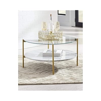 Buy Signature Design By Ashley Wynora Round Glass Top Coffee Table W Fixed Shelf White Faux Marble Gold Online In Kazakhstan B086z5k3xy