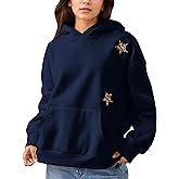 Ardrem Women Leopard Star Graphic Hoodies Oversized Cheetah Embroidered Hoodie Y2k Streetwear Hooded Sweatshirts with Pocket