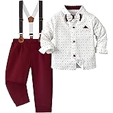 Volunboy Boys Clothes Set Toddler Wedding Ring Bearer Outfits Formal Gentleman Bowtie Suspenders Pants Set Dress Suits
