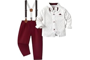 Volunboy Boys Clothes Set Toddler Wedding Ring Bearer Outfits Formal Gentleman Bowtie Suspenders Pants Set Dress Suits