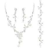 Oriamour Rhinestone Wedding Jewelry Sets for Bridal Women Crystal Necklace Bracelet Earrings Set Prom Jewelry Set for Brides