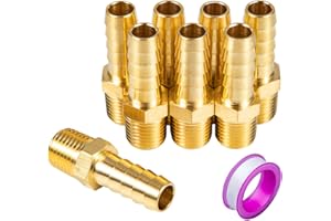 Breezliy 8 PCS Solid Brass Pipe Fitting and Air Hose End Fitings 3/8" Hose ID x 1/4" NPT Male Thread Pipe Adapter