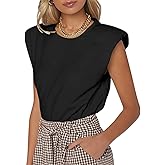 SOFIA'S CHOICE Women's Shoulder Pad Tops Summer Casual Tank Top Round Neck Loose Sleeveless Shirt