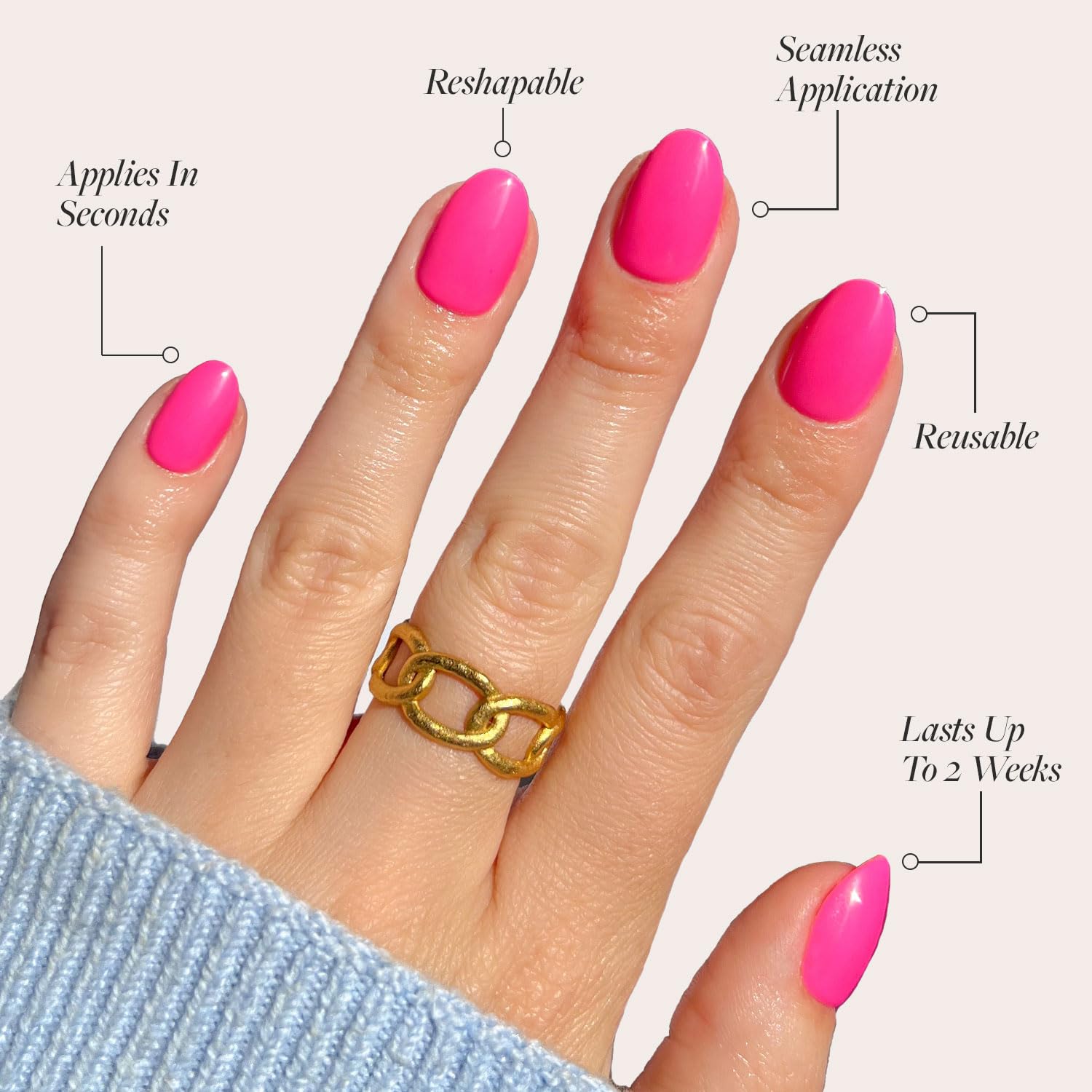 Glamnetic Press On Nails - Hot Pink | Opaque Bright Neon Pink Short Oval Fake Nails, Reusable | 15 Sizes - 30 Nail Kit - Image 3