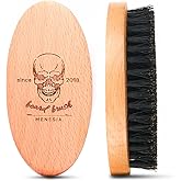 Menesia Boar Bristle Hair Beard Brush for Men, Small Soft Beard Brush, Pocket Travel Men's Wooden Mustache Brush (Skull)