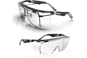 DEX FIT Safety Work Over Glasses SG210 OTG; Z87 Eye Protection for Men & Women, Fog & Scratch Resistant, Adjustable, UV Block (Black & Grey Frame, Clear Lens)