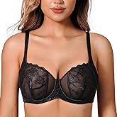 Deyllo Women's Sexy Lace Bra Demi Sheer Mesh Balconette Unlined Bras Underwire