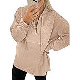 AEJENNIO Women's Loose Long Sleeve Pullover Sweater Casual Trendy V Neck with Hoodies Sweatshirts Ribbed Knitted Top Fall