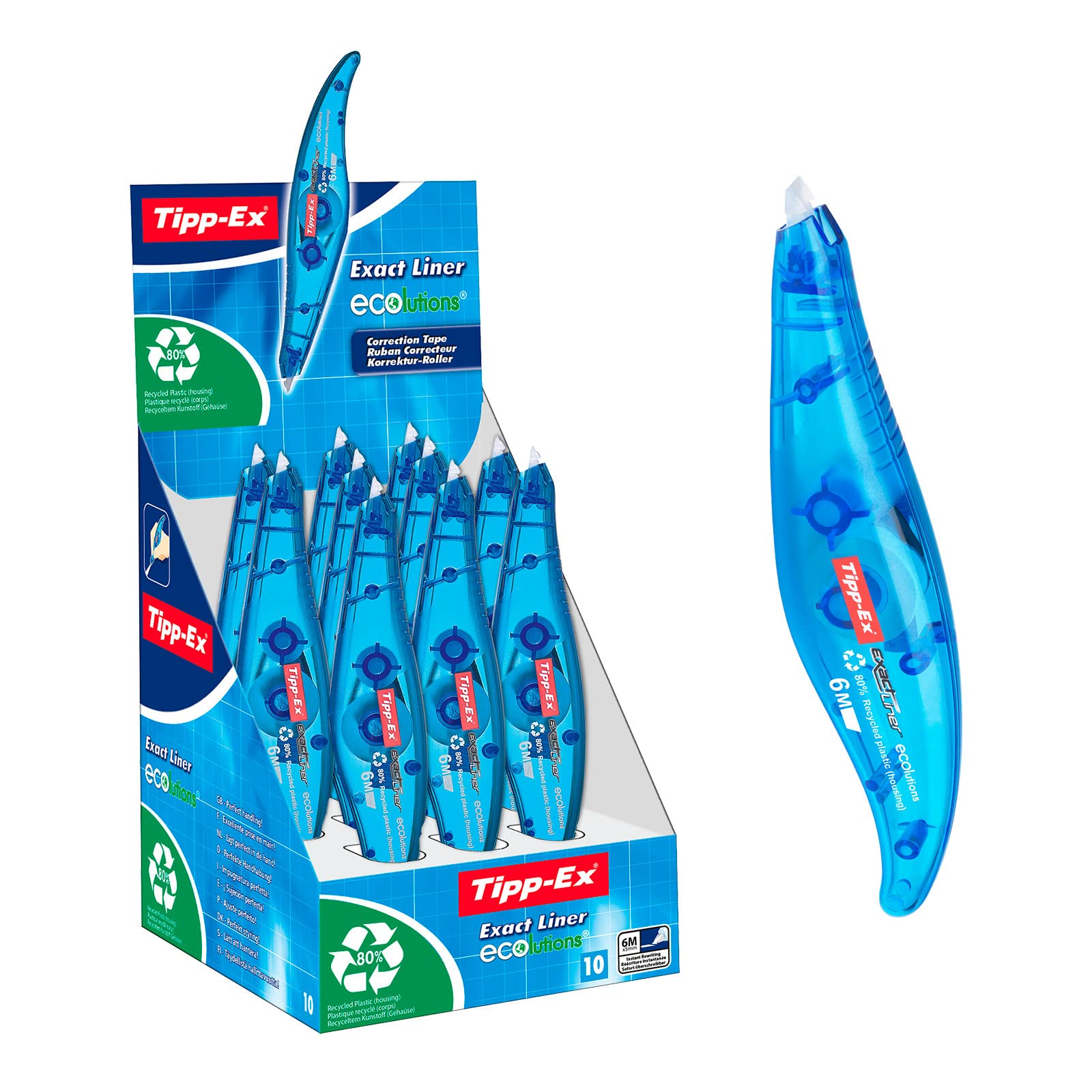 Tipp-Ex Exact Liner ECOlutions Premium Quality Correction Resistant Tapes - Box of 10 High-Quality, 6 m Tape