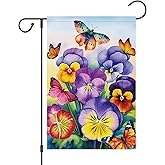 Louise Maelys Welcome Spring Garden Flag 12x18 Double Sided Vertical, Burlap Small Butterfly Pansy Floral Hello Yard House Outside Outdoor House Summer Decoration
