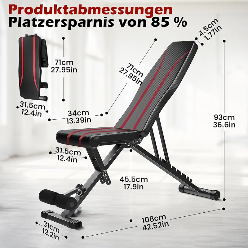 Banc de musculation pliable multifonction avec dossier réglable à 8 positions, banc de fitness 6 en 1 pour la maison ou la salle de gym, capacité de poids de 200 kg