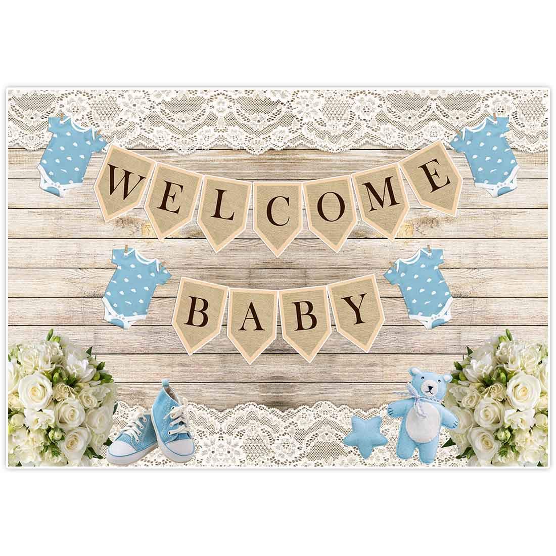 Allenjoy 7x5ft Rustic Welcome Baby Backdrop Background For Boy Boys Birthday Picnic Party Dessert Candy Cake Table Decor Decoration Floral Baby Shower Banner Photo Shoot Booth Customizable Buy Online In Romania At