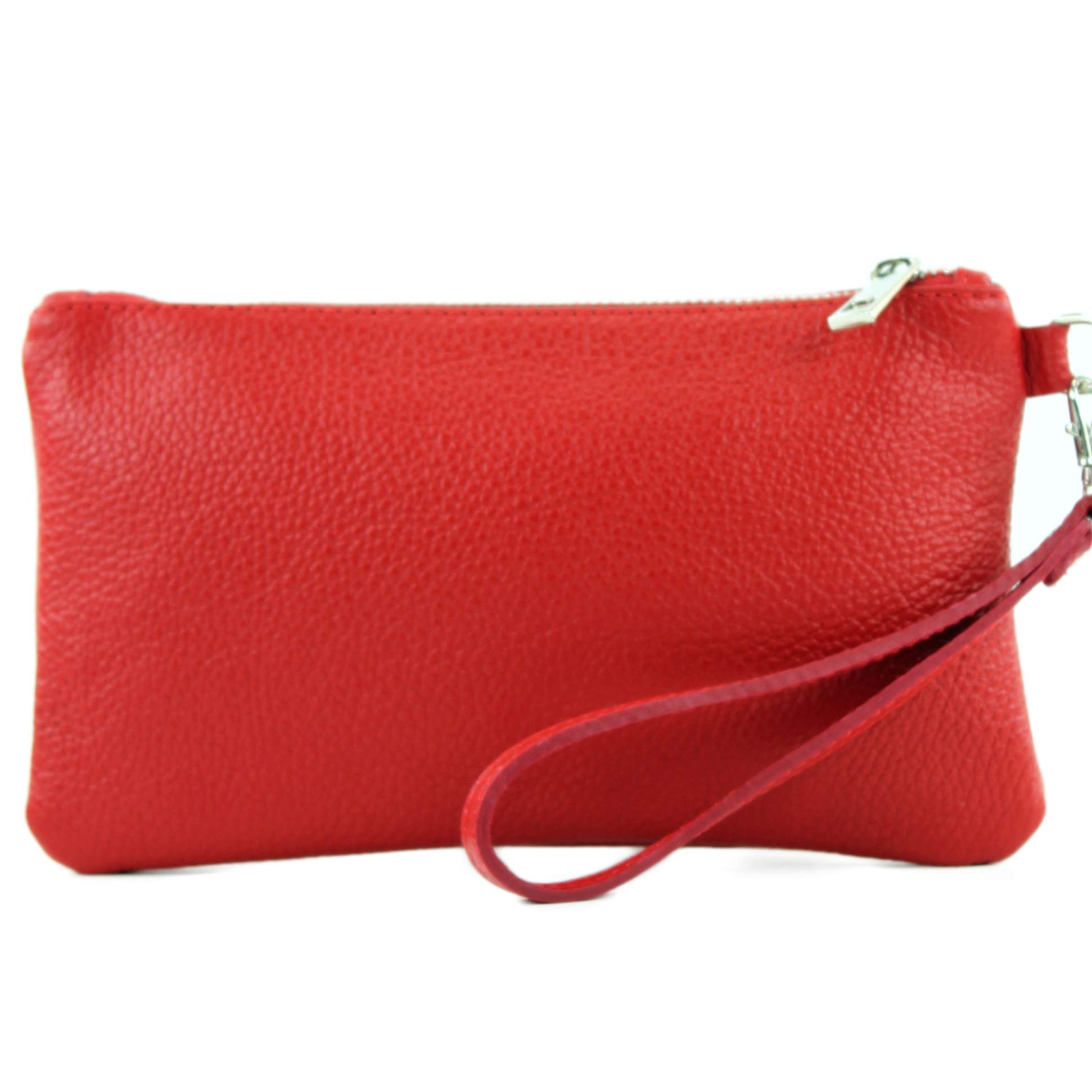 modamoda de - T193 - Italian Clutch/Wristbag Leather Small, Colour:red