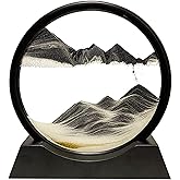 HYUGF Moving Sand Art Picture Decor, 3D Deep Sea Sandscape Liquid Motion, Round Glass Frame Display Flowing Sand Relaxing Gift for Kids Adults Home Office Work Desktop Decoration Toy (Black, 7")