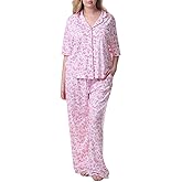 Karen Neuburger womens Plus Size Girlfriend Notch Collar Elbow Length Sleeve Top and Pant Bottom Pajama Set