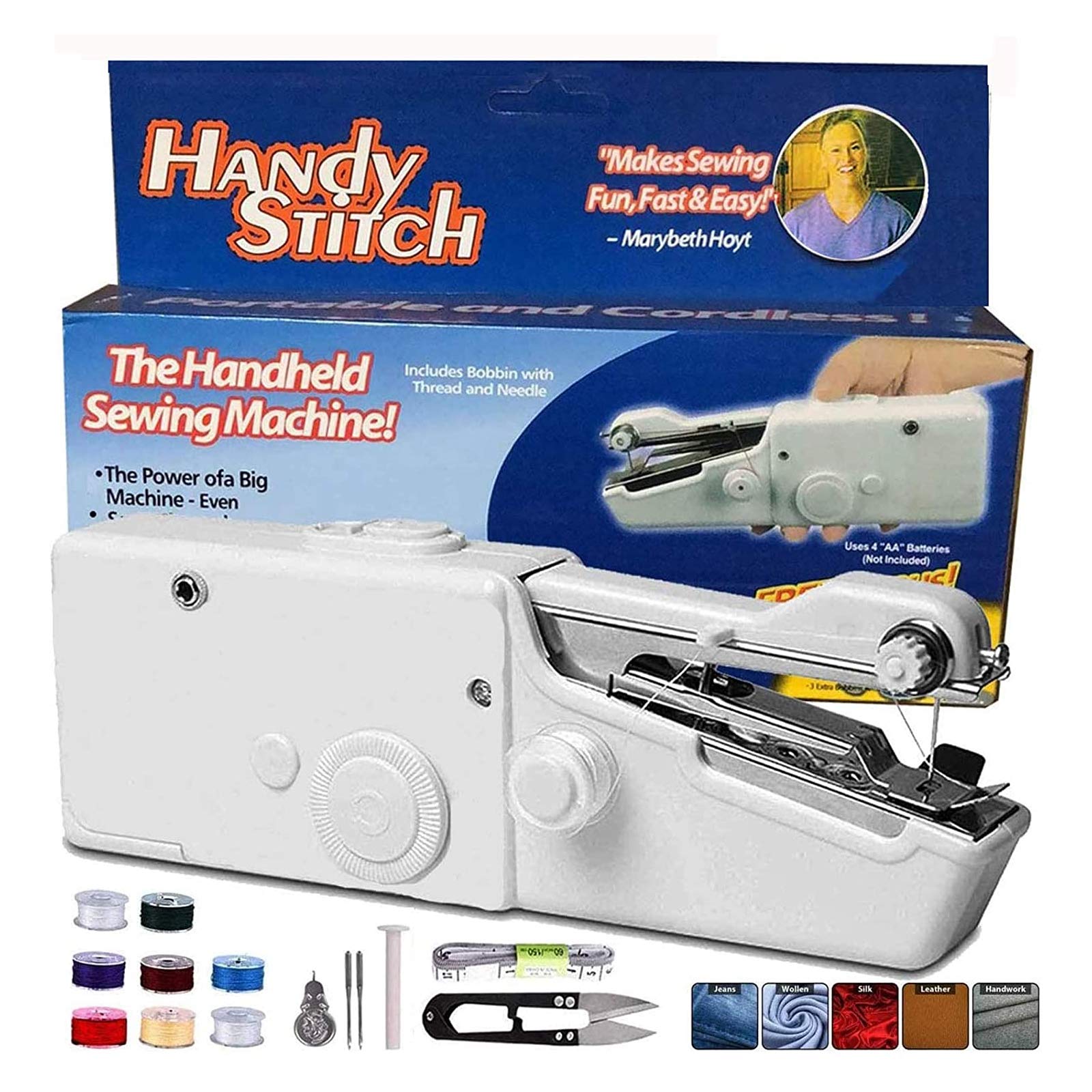 Mini Portable Hand Stitching Machine, MSDADA Magic Stitch Fabric Sewing Kit, Mini Handheld Sewing Machine for Curtains, Fabric, Kids Cloth, Crafts and Home Travel
