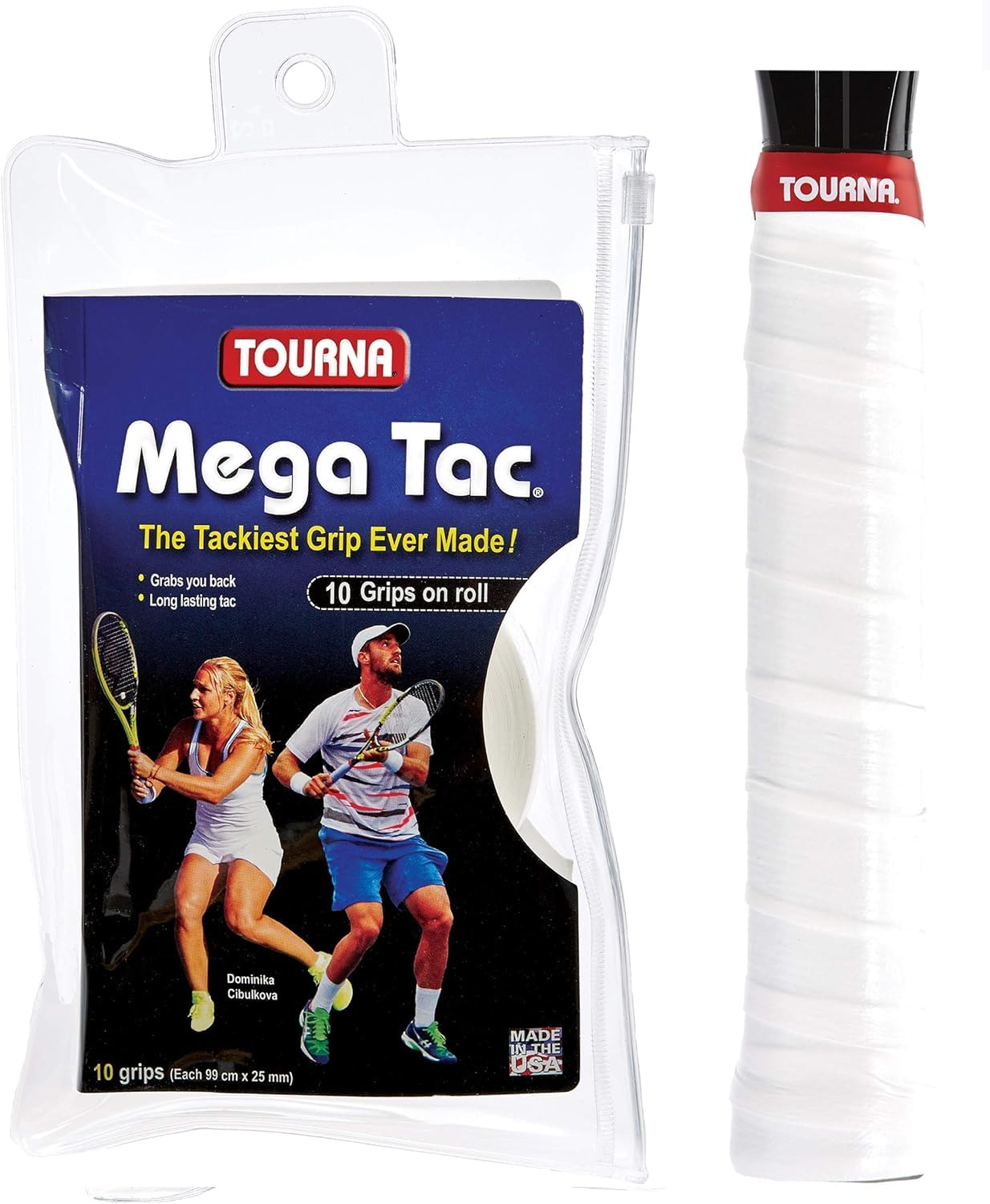 Tourna Unique Mega Tac Weib Overgrip (Pack of 10) - White, One Size