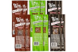 PRIMAL SPIRIT FOODS Primal Spirit Vegan Jerky - Seitan Power Pack, 10 g. Plant Based Protein, Certified Non-GMO, No Preservatives ("The Classics" Teriyaki, Thai Peanut, and Mesquite Lime, 12-Pack, 1 oz)
