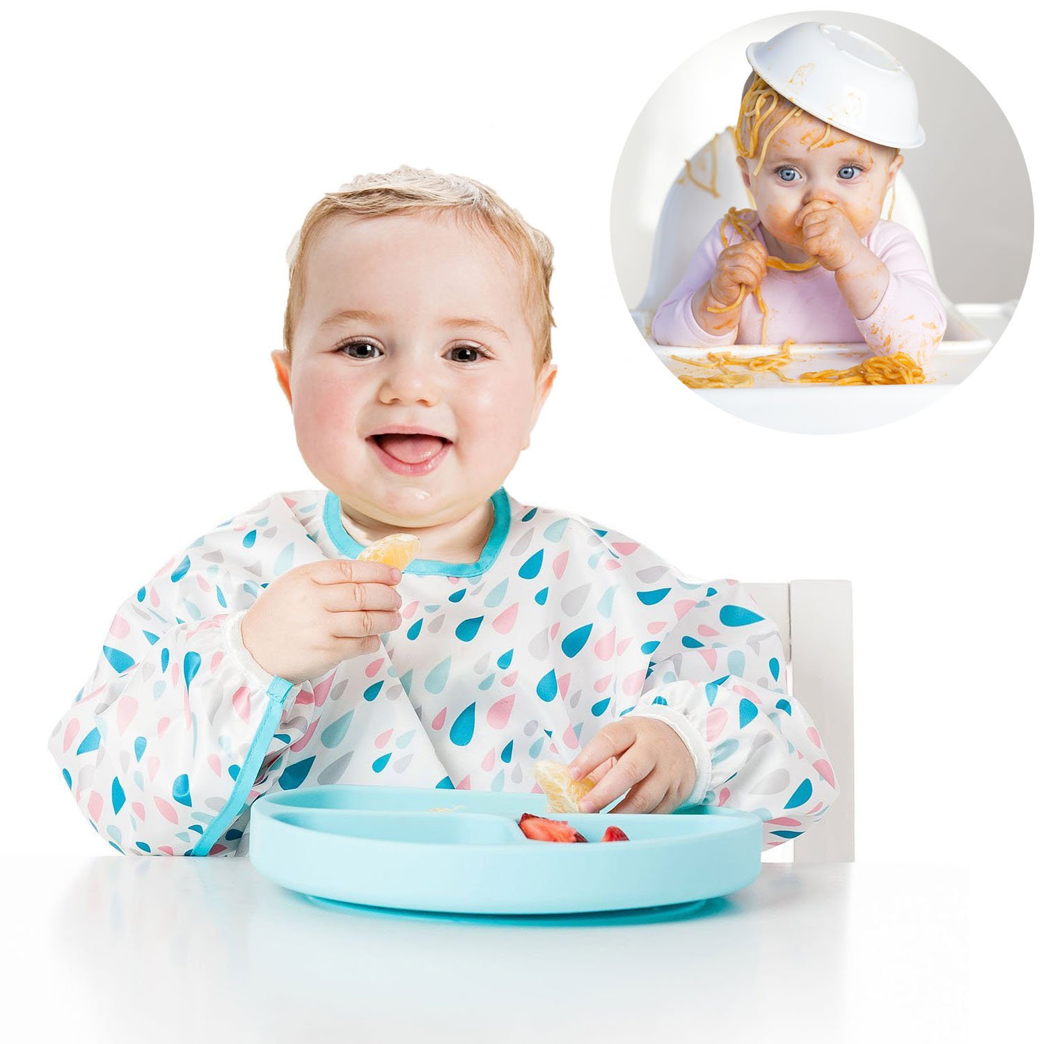 KIDAC Silicone Divided Toddler Anti-skid Suction Plates Dishes Feeding Bowls for Babies Kids (Aqua Blue)