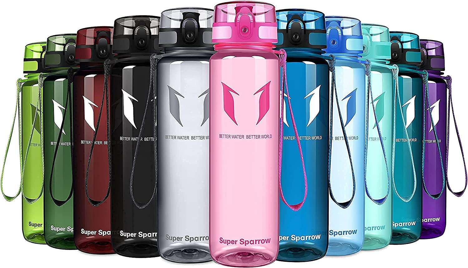 Super Sparrow Sports Water Bottle - 500ml - Non-Toxic BPA Free & Eco-Friendly Tritan Co-Polyester Plastic - For Running, Gym, Yoga, Outdoors and Camping