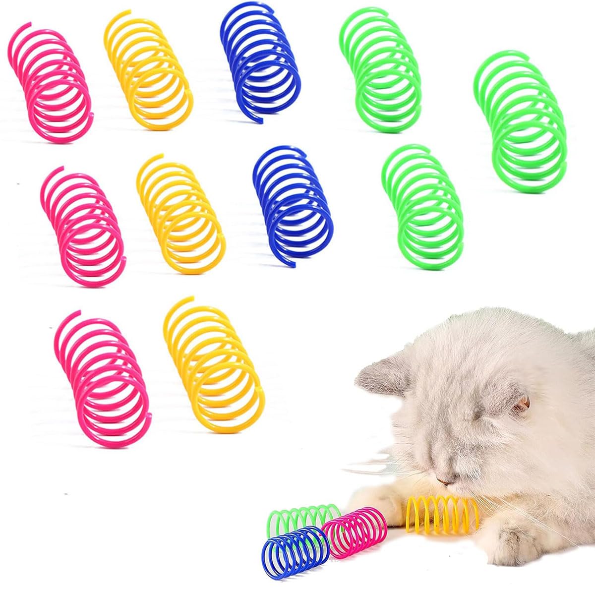 LATRAT Pack of 20 Cat Toys, Colourful Interactive Cat Gift Toy, Plastic Spiral Feathers, Cat Colour Coil Feather Toy, Pet Toy Companion, Random Colours