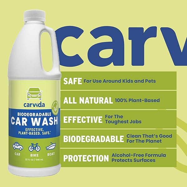 CARVIDA BIODEGRADABLE CAR WASH, NON-TOXIC, LOW-FOAM, ENVIRONMENTALLY-FRIENDLY PLANT-BASED CONCENTRATE, 32OZ