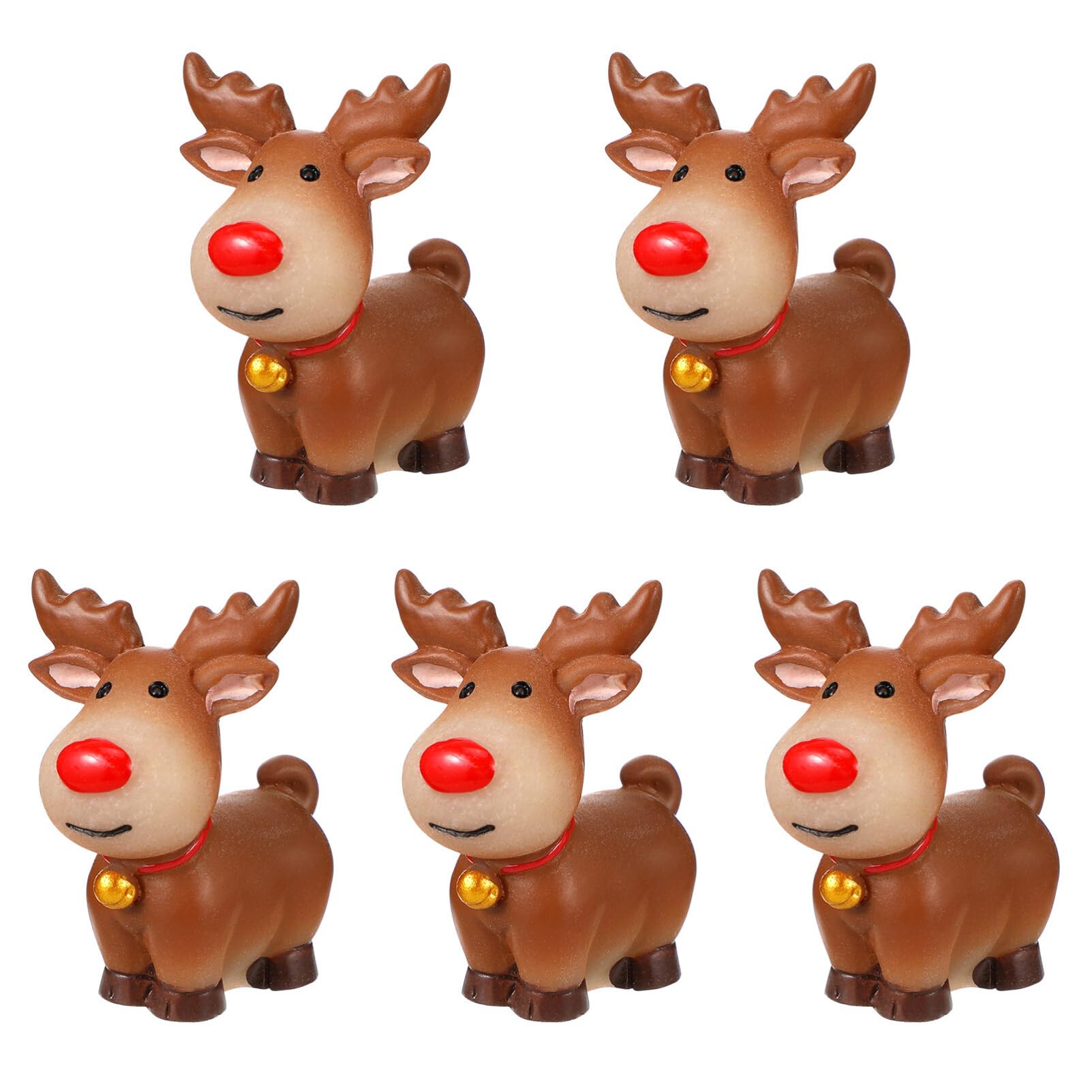 DOITOOL 5PCS Mini Reindeer Figurines Christmas Elk Ornaments Desktop Adornment Christmas Deer Figurines Animal Cake Topper Mini Reindeer Statue for Holiday Decorations