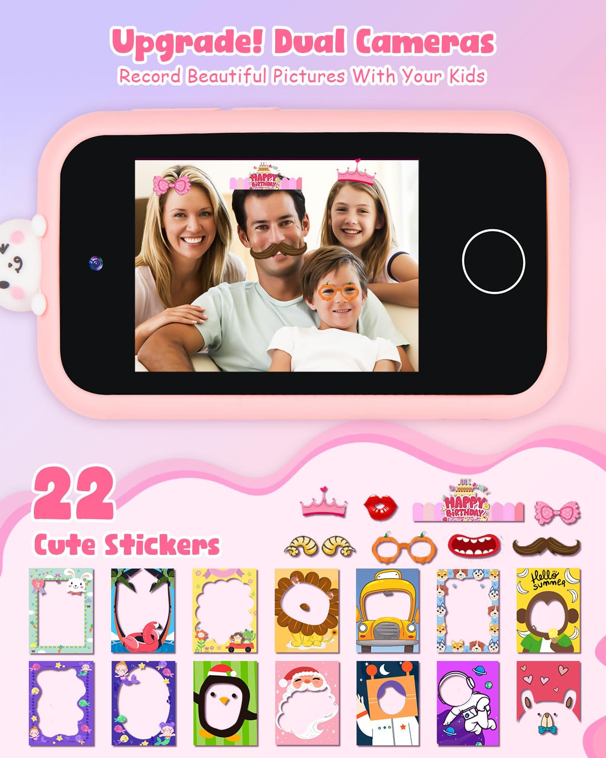 Bunyta Unicorn Kids Smart Phone - 2.8 Inch Touchscreen, Dual Camera, Music Player, Puzzle Games, Learning Toys, Birthday for Girls 3-10, 32GB SD Card (Pink)