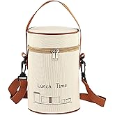 YIKANGHENG 3.9L Thickened Round Khaki Reusable Insulated Lunch Bag for Women and Men Travel Picnic, Vacuum Cup, and Lunch Box (Large)