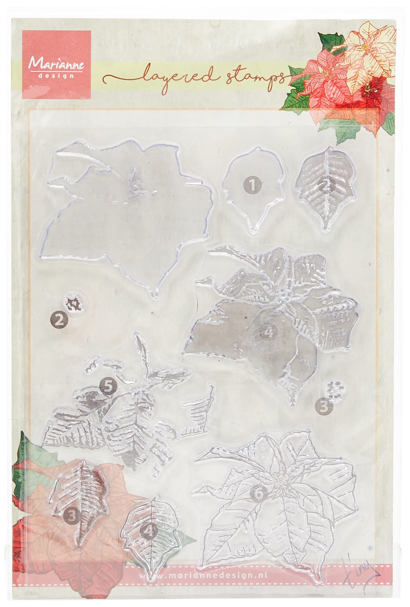 Marianne Design Tiny's Poinsettia Clear Layering Stamp Set, Synthetic Material, 22.7 x 12.9 x 0.4 cm