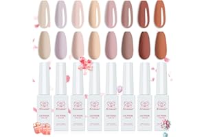 Arousar Gel Polish,8 Colors Nude Pink Skin Tones Starter Kit,Fall Thanksgiving Day All Seasons Neutral Brown Soak Off Nail Gel Polish Set,Quick Dry Nail Lamp Manicure Art,DIY Salon Home Gift