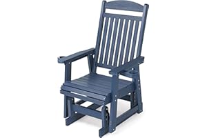 MOSBRISA Poly Lumber Patio Glider for One Person, with Cup Holders, High Backrest and Deep Contoured Seat, HIPS Material, All-Weather Resistant, Heavy Duty 700 LBS (Navy Blue)