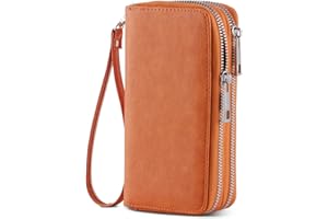 HAWEE Cellphone Wallet for Women Dual Zipper Long Purse with Removable Wristlet
