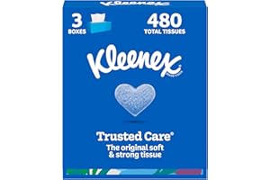 Kleenex Trusted Care Everyday Facial Tissues, 2-Ply, Hypoallergenic, 3 Flat Boxes, 160 Tissues per Box (480 Tissues Total), W