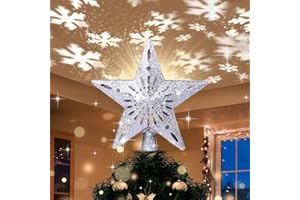 Yostyle Christmas Tree Topper Lighted with LED Snowflake Projector Lights, Lighted Star Tree Topper for Christmas Tree Decorations