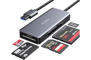 ZIYUETEK CF Card Reader,USB 3.0 to Compact Flash Memory Card Reader Adapter 5Gbps Read 5 Cards Simultaneously for SDXC, SDHC, SD, Micro SDXC, Micro SD, Micro SDHC, M2, MS, CF and UHS-I Card (Grey)