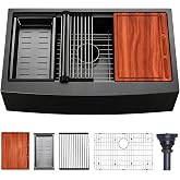VAPSINT 33 Inch Black Farmhouse Kitchen Sink, 33x20x9 Inches Stainless Steel Undermount 16 Gauge Deep Single Bowl Apron Front Workstation Ledge Farm Sink with Accessories