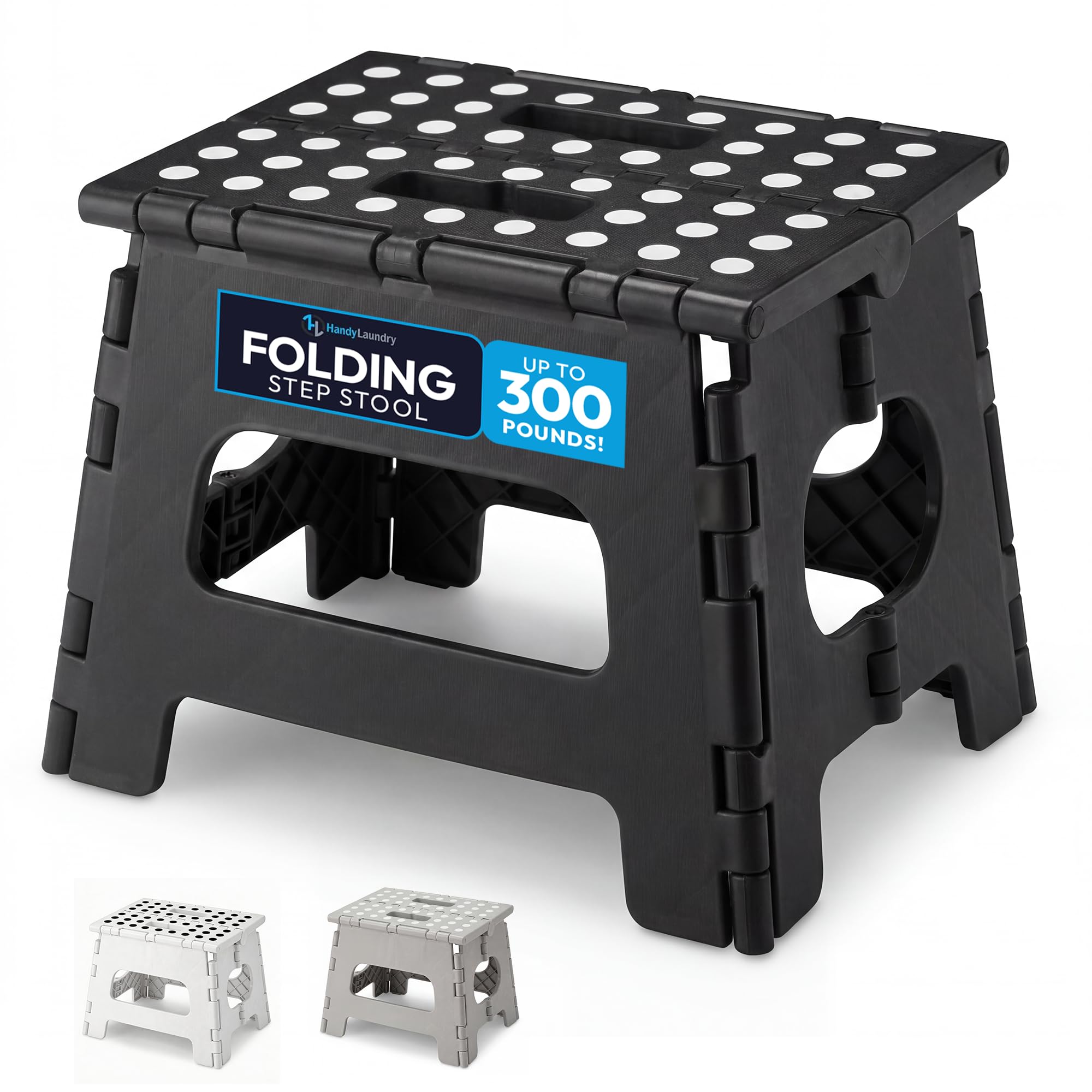 Handy Laundry Folding Lightweight Step Stool - Sturdy Enough to Support Adults and Safe Enough for Kids - Opens Easy with One Flip - Great for Kitchen, Bathroom or Bedroom (Black - 8 Inch)