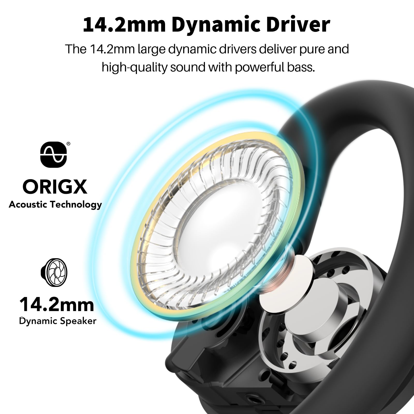 TOZO O2 True Open Ear Wireless Headphones Lightweight with Multi-Angle Adjustment, Bluetooth 5.3 Earbuds with Dual-Axis Design for Long-Lasting Comfort, Crystal-Clear Calls for Driving, Black